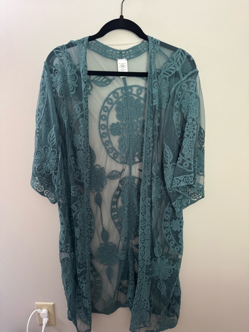 Teal Lace Floral Sheer Kimono